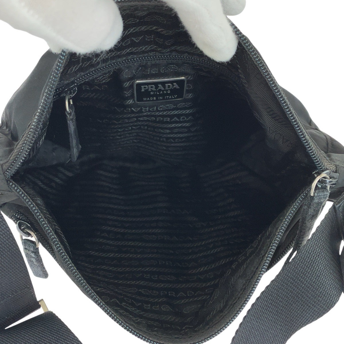 PRADA Shoulder Bag Nylon Black SilverMetal Test Triangle With logo