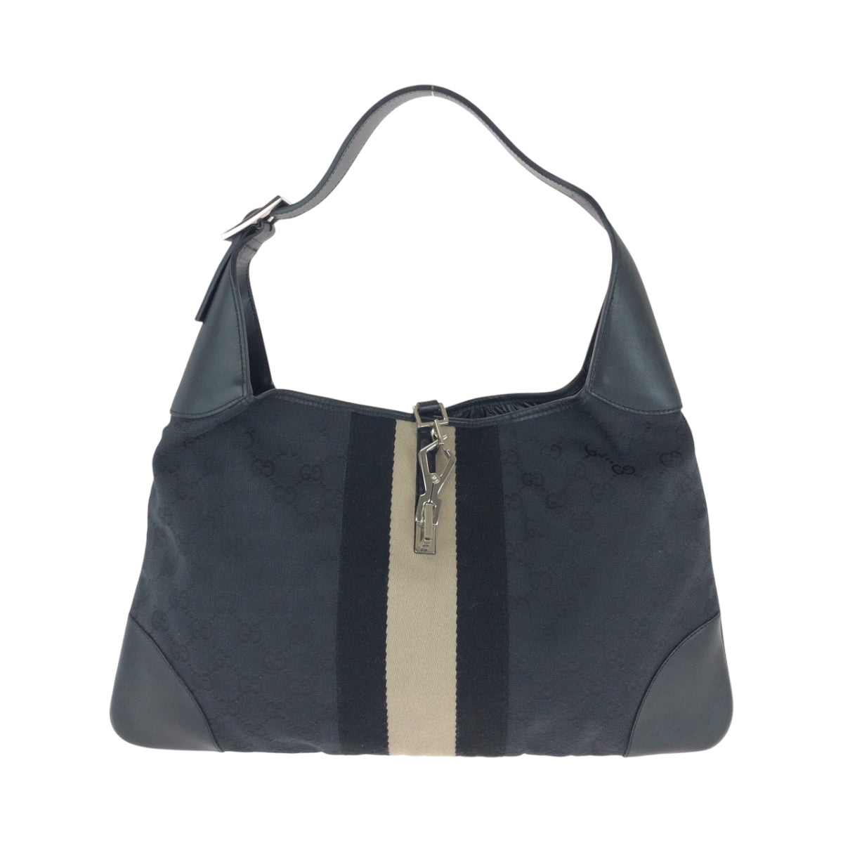 GUCCI Shoulder Bag 001 4075 GG canvas Black Black Beige SilverMetal Shoulder Bag handbag Jackie Women Used Authentic