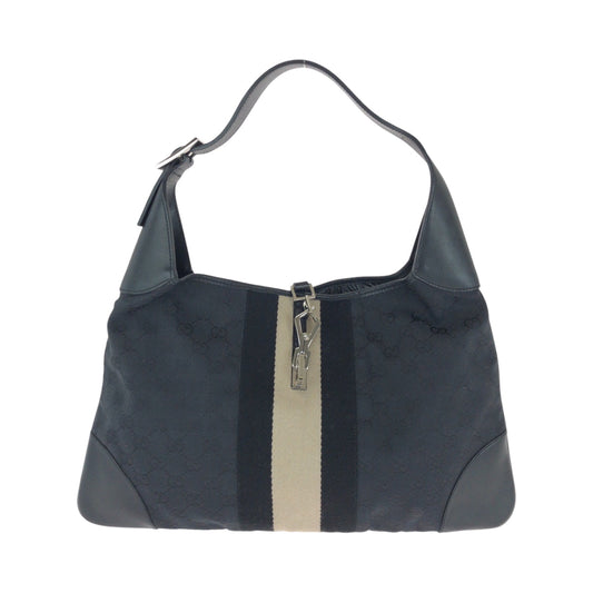 GUCCI Shoulder Bag 001 4075 GG canvas Black Black Beige SilverMetal Shoulder Bag handbag Jackie Women Used Authentic