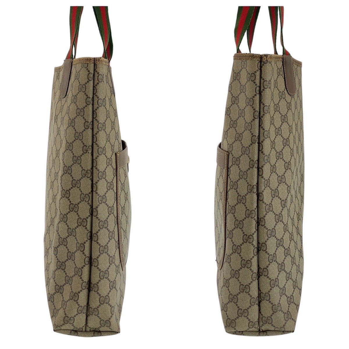 GUCCI Tote Bag 39 02 003 GG Supreme Canvas Beige Gold Metal Old Gucci Shelly Line