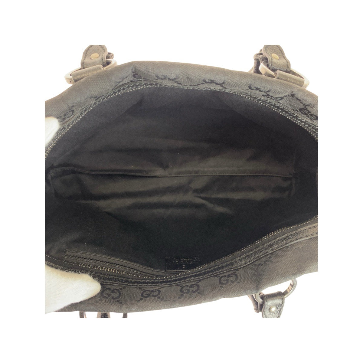 GUCCI Tote Bag 113009 GG canvas, leather Black SilverMetal Tote Bag handbag Women Used Authentic