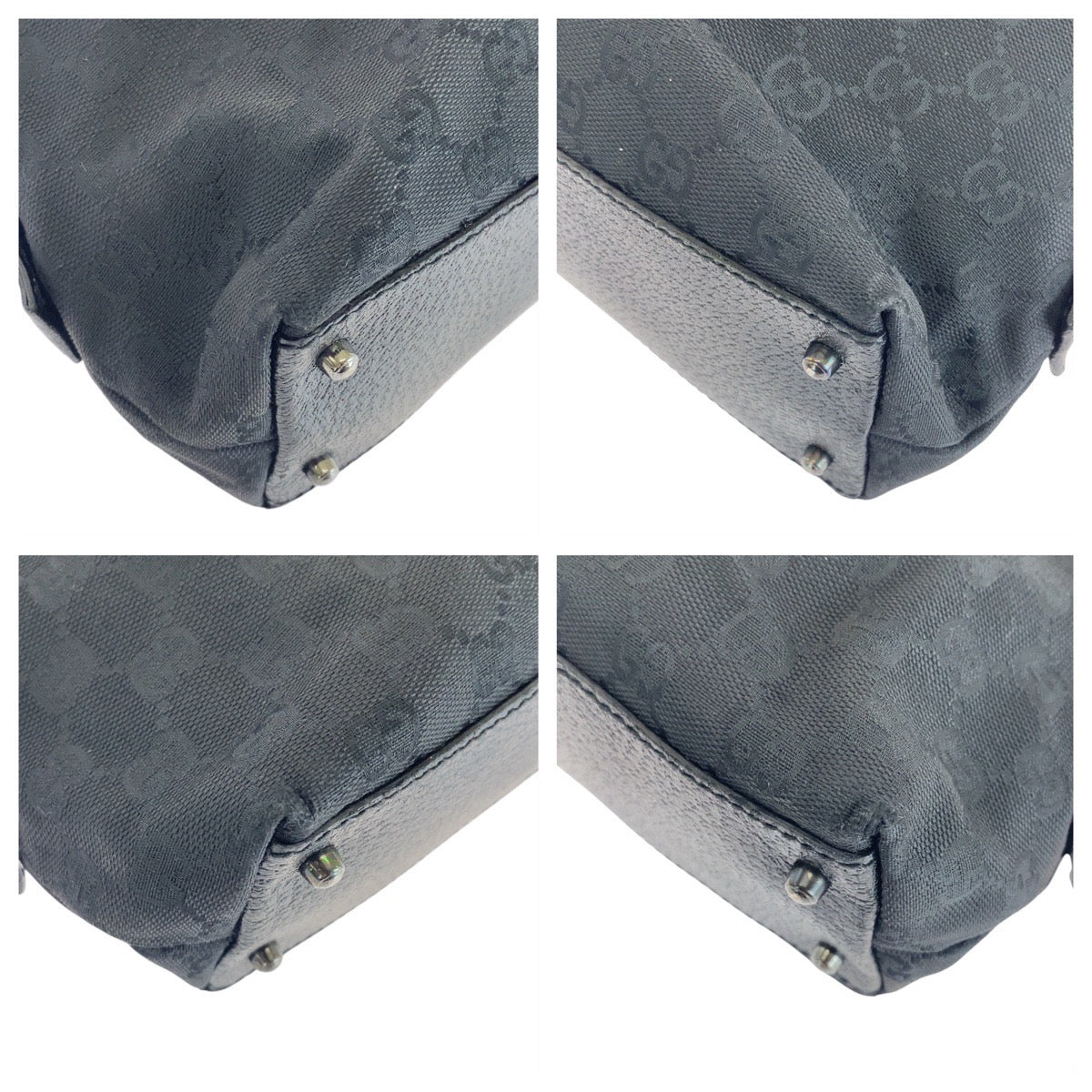 GUCCI Tote Bag 113009 GG canvas, leather Black SilverMetal Tote Bag handbag Women Used Authentic