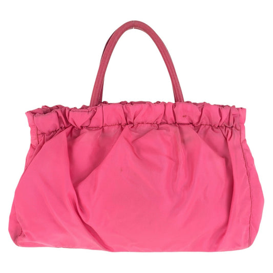 PRADA Tote Bag Nylon, Leather pink Tote Bag Shoulder Bag 2way Test Triangle With logo Women Used Authentic