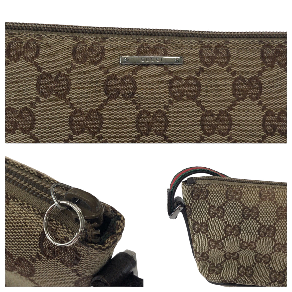 GUCCI Handbag 141309 GG canvas Beige Brown SilverMetal Handbag accessory pouch Sherry line Women Used Authentic