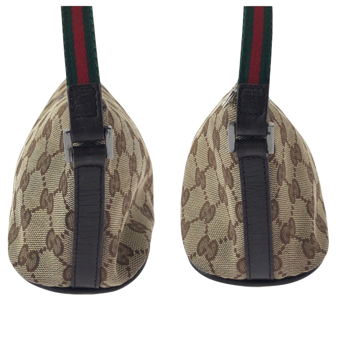 GUCCI Handbag 141309 GG canvas Beige Brown SilverMetal Handbag accessory pouch Sherry line Women Used Authentic