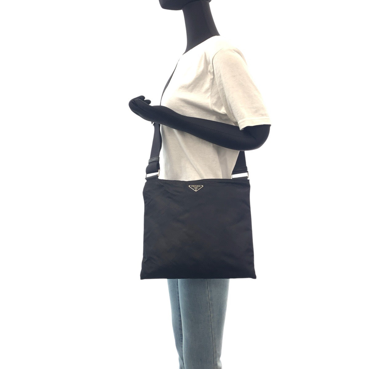 PRADA Shoulder Bag Nylon Black SilverMetal Shoulder Bag Messenger bag Test Triangle With logo Women Used Authentic