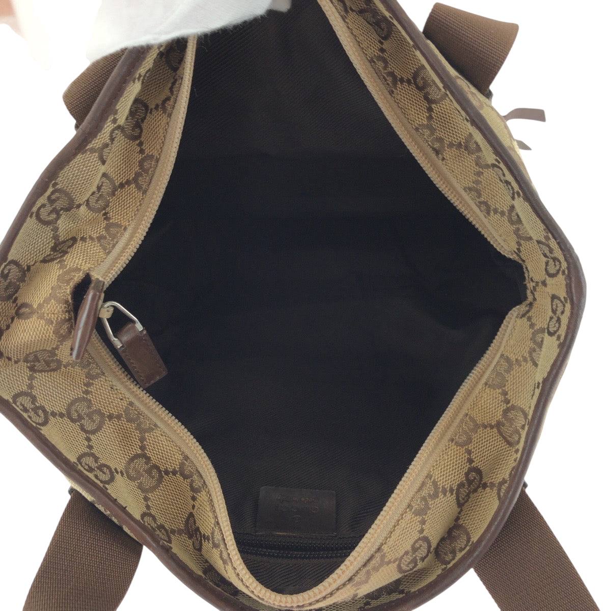 GUCCI Tote Bag 019 0401 GG canvas Beige Brown SilverMetal Tote Bag Shoulder Bag Women Used Authentic