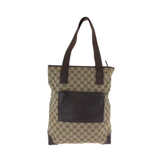 GUCCI Tote Bag 019 0401 GG canvas Beige Brown SilverMetal Tote Bag Shoulder Bag Women Used Authentic