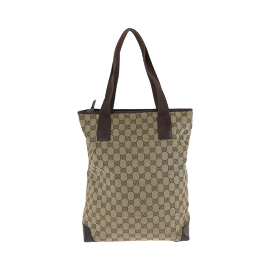GUCCI Tote Bag 019 0401 GG canvas Beige Brown SilverMetal Tote Bag Shoulder Bag Women Used Authentic