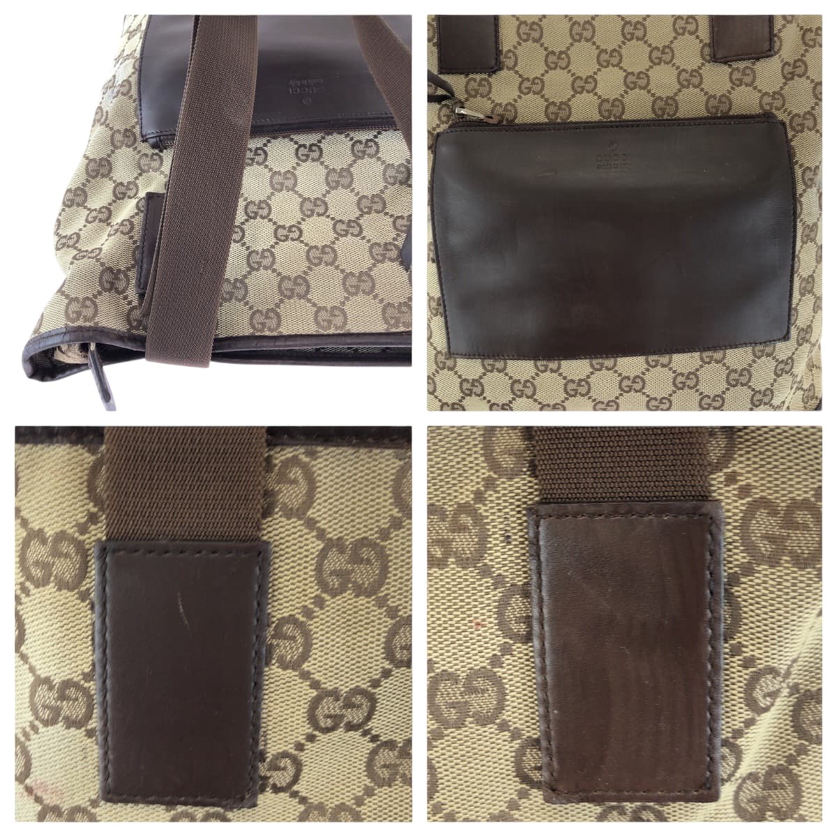 GUCCI Tote Bag 019 0401 GG canvas Beige Brown SilverMetal Tote Bag Shoulder Bag Women Used Authentic