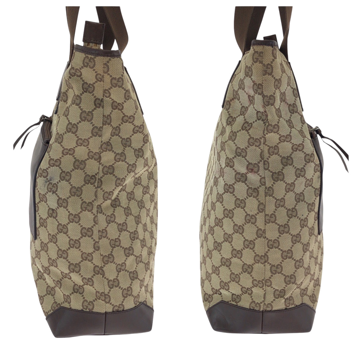 GUCCI Tote Bag 019 0401 GG canvas Beige Brown SilverMetal Tote Bag Shoulder Bag Women Used Authentic