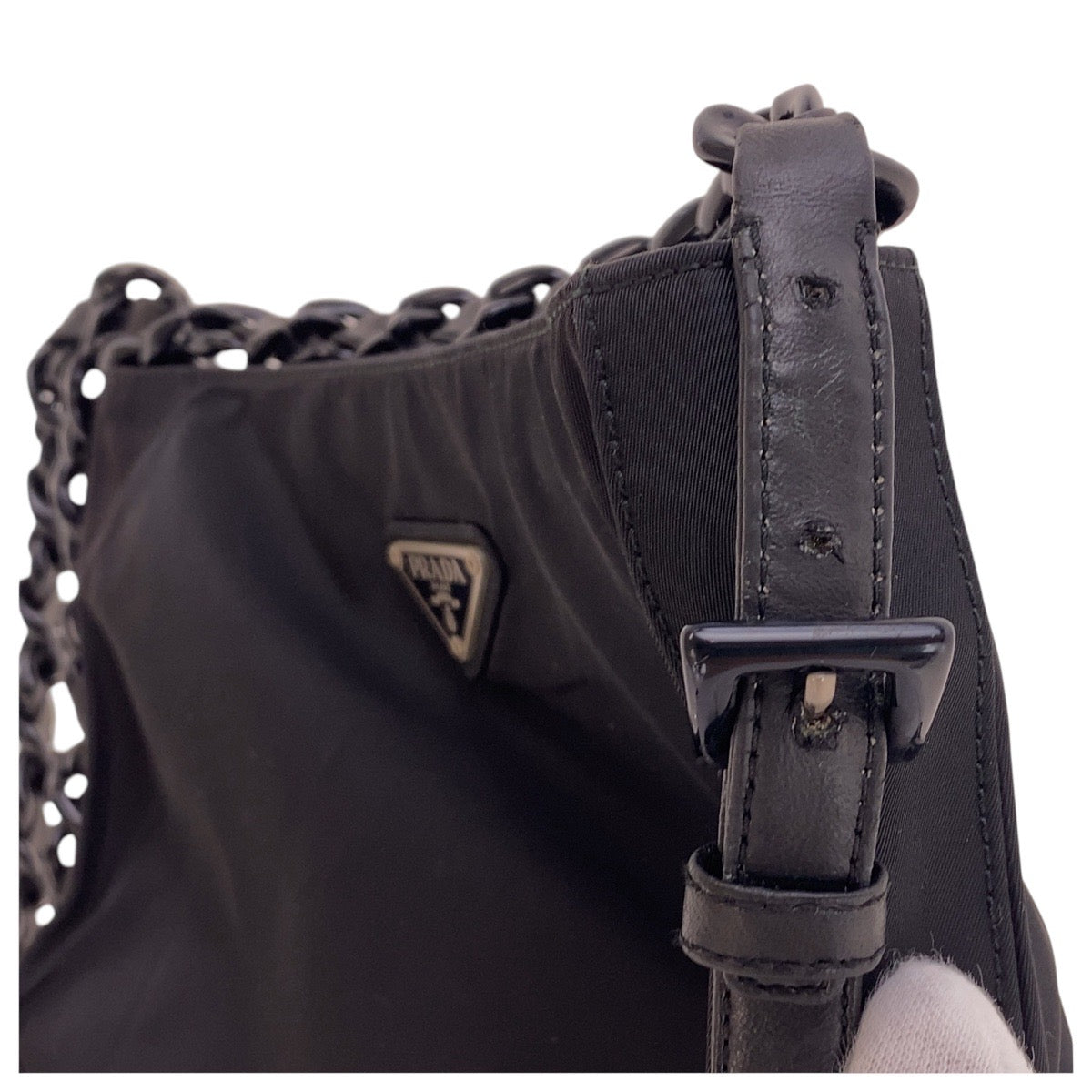 PRADA Shoulder Bag Nylon, Leather, Plastic black Test Triangle With logo Women Used Authentic