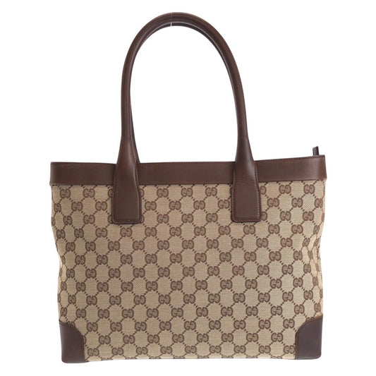 GUCCI Tote Bag 33890 GG canvas, leather Brown beige Tote Bag Shoulder Bag Women Used Authentic