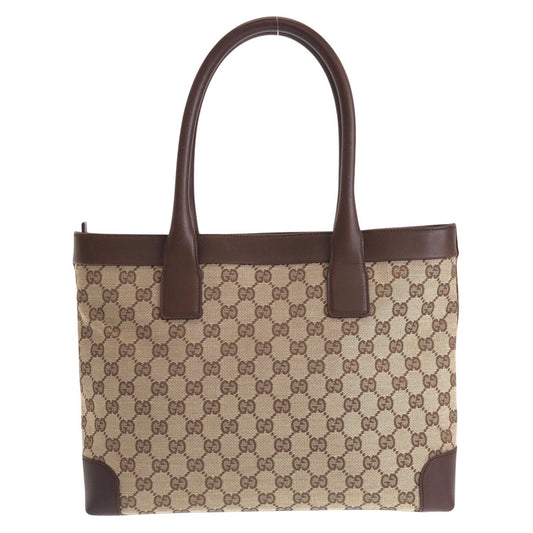 GUCCI Tote Bag 33890 GG canvas, leather Brown beige Tote Bag Shoulder Bag Women Used Authentic