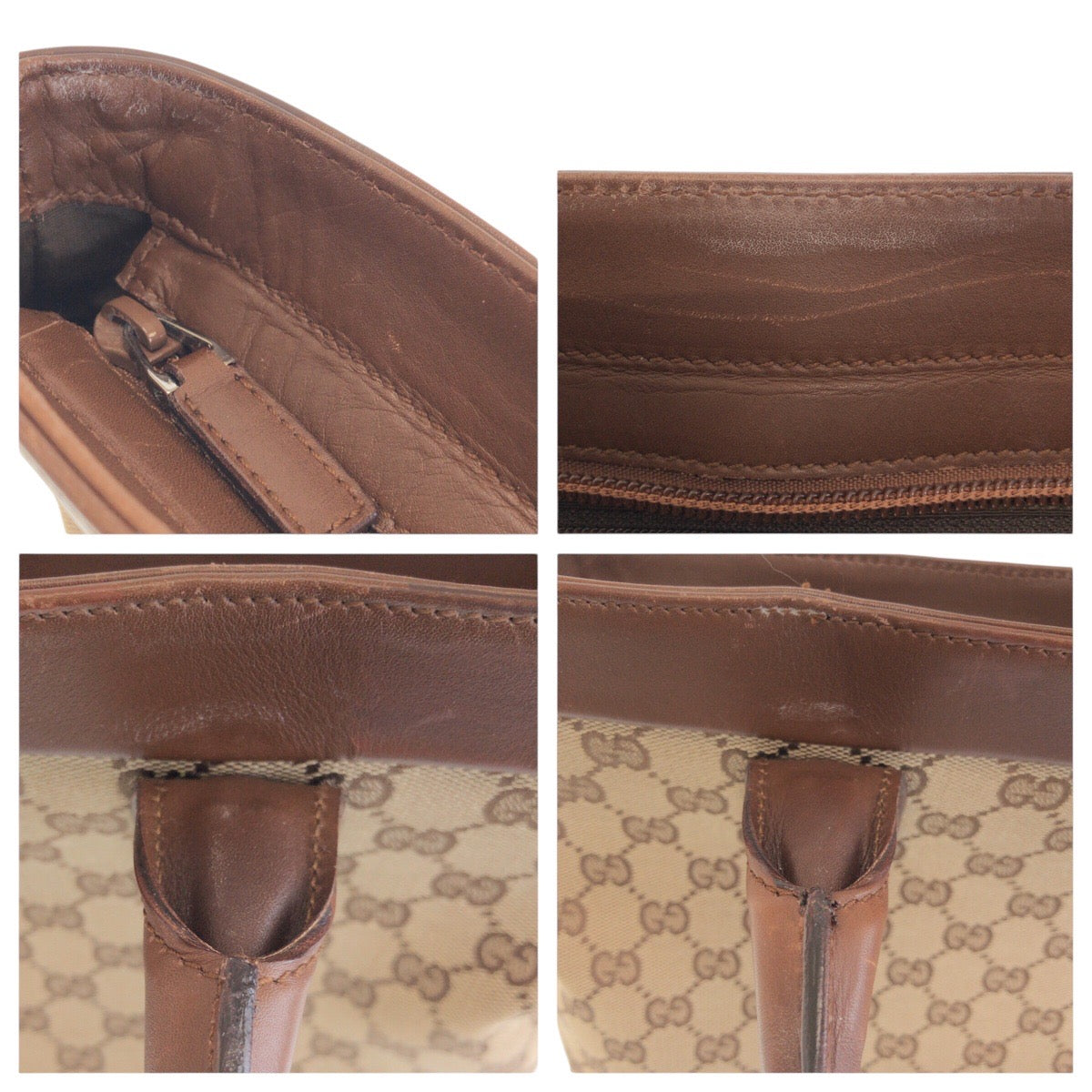 GUCCI Tote Bag 33890 GG canvas, leather Brown beige Tote Bag Shoulder Bag Women Used Authentic