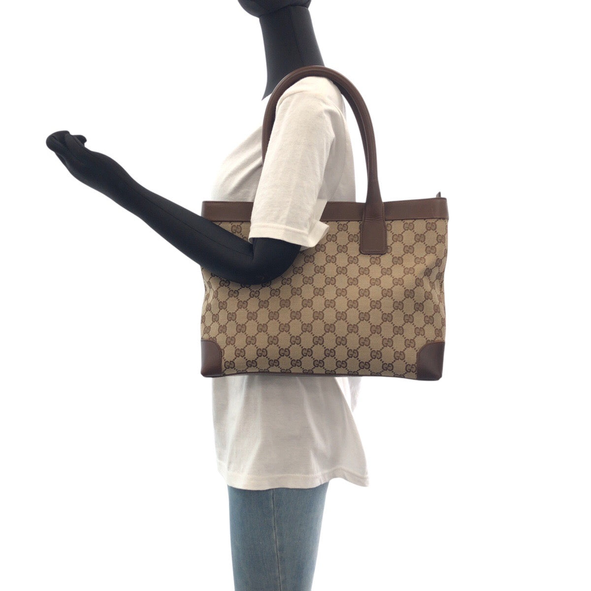 GUCCI Tote Bag 33890 GG canvas, leather Brown beige Tote Bag Shoulder Bag Women Used Authentic