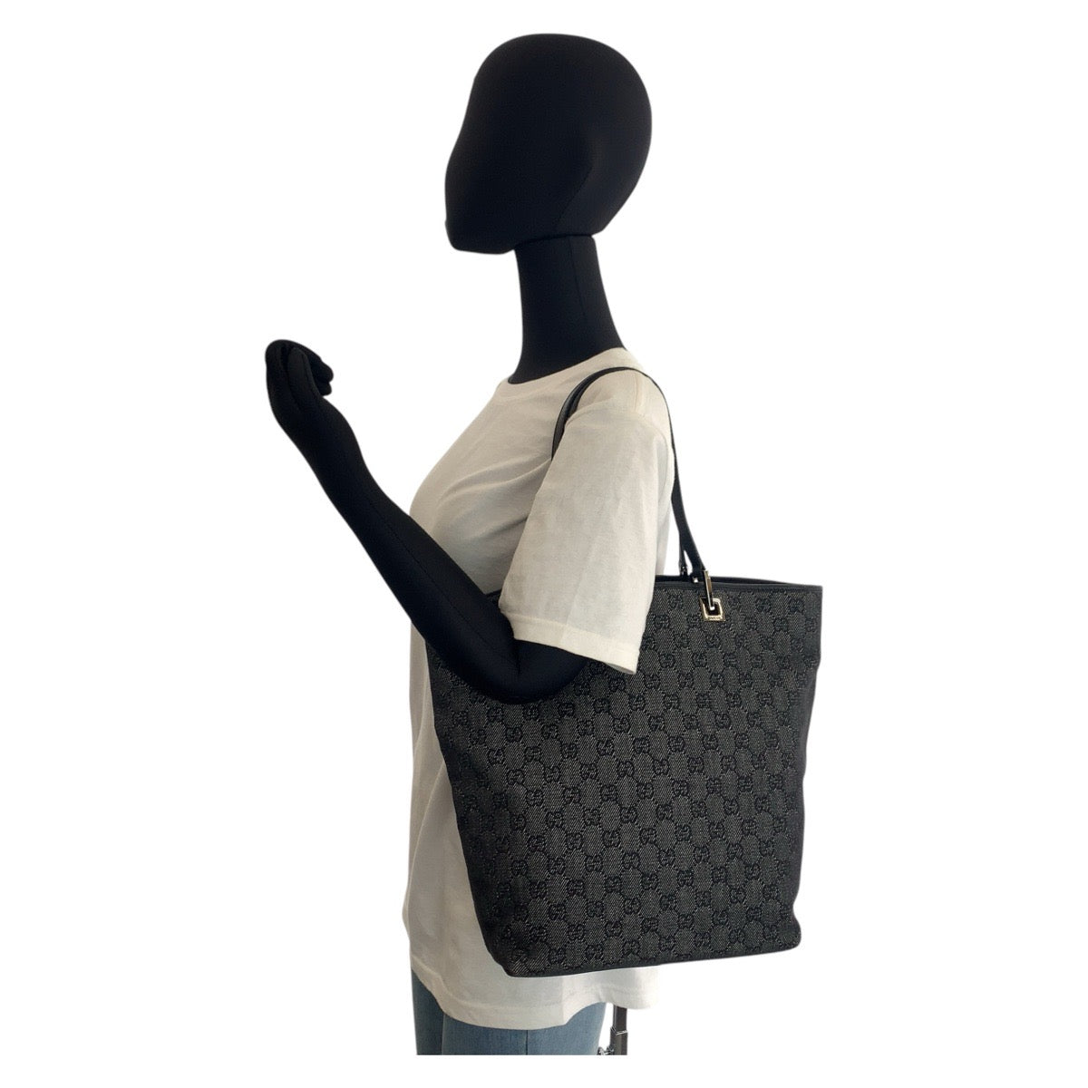 GUCCI Tote Bag 31243 GG canvas, leather black Tote Bag Shoulder Bag Women Used Authentic