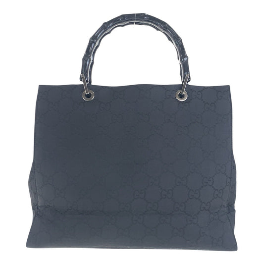 GUCCI Tote Bag 002 1010 GG canvas Black SilverMetal Tote Bag handbag Bamboo Women Used Authentic