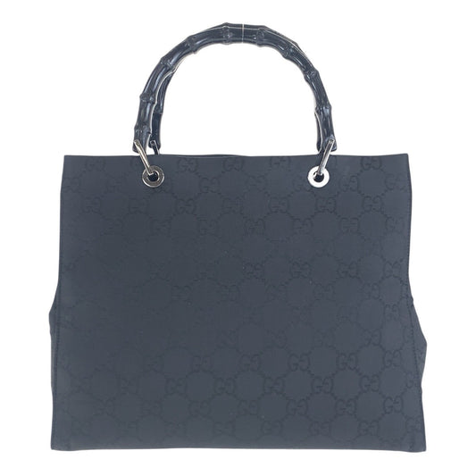 GUCCI Tote Bag 002 1010 GG canvas Black SilverMetal Tote Bag handbag Bamboo Women Used Authentic