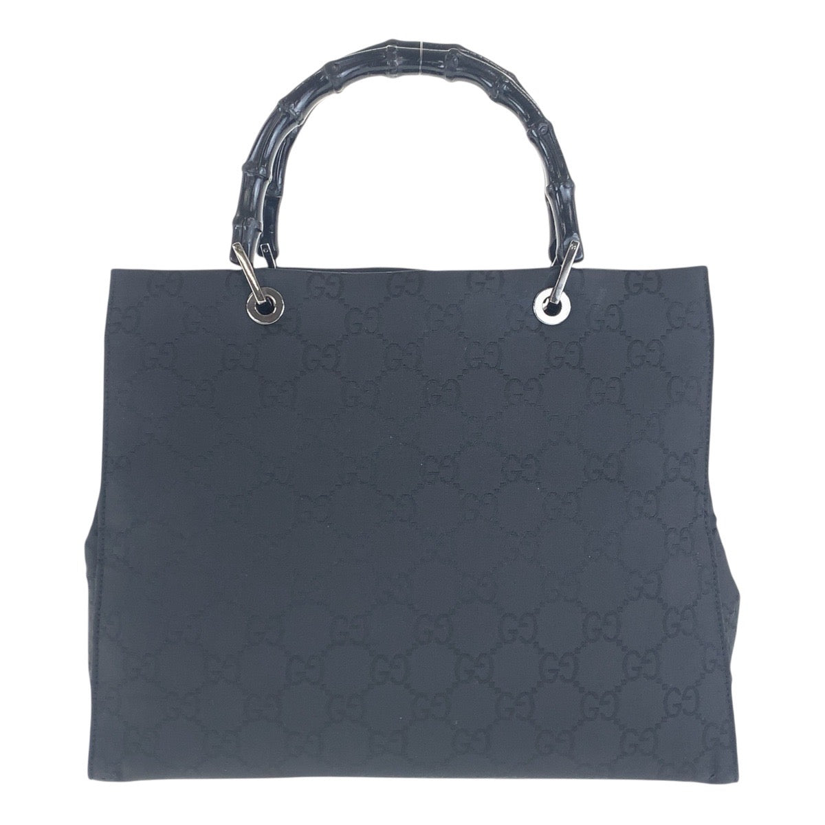 GUCCI Tote Bag 002 1010 GG canvas Black SilverMetal Tote Bag handbag Bamboo Women Used Authentic