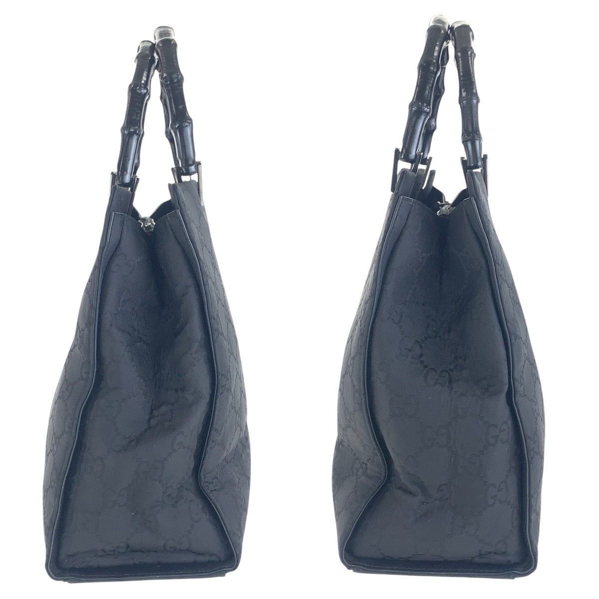GUCCI Tote Bag 002 1010 GG canvas Black SilverMetal Tote Bag handbag Bamboo Women Used Authentic
