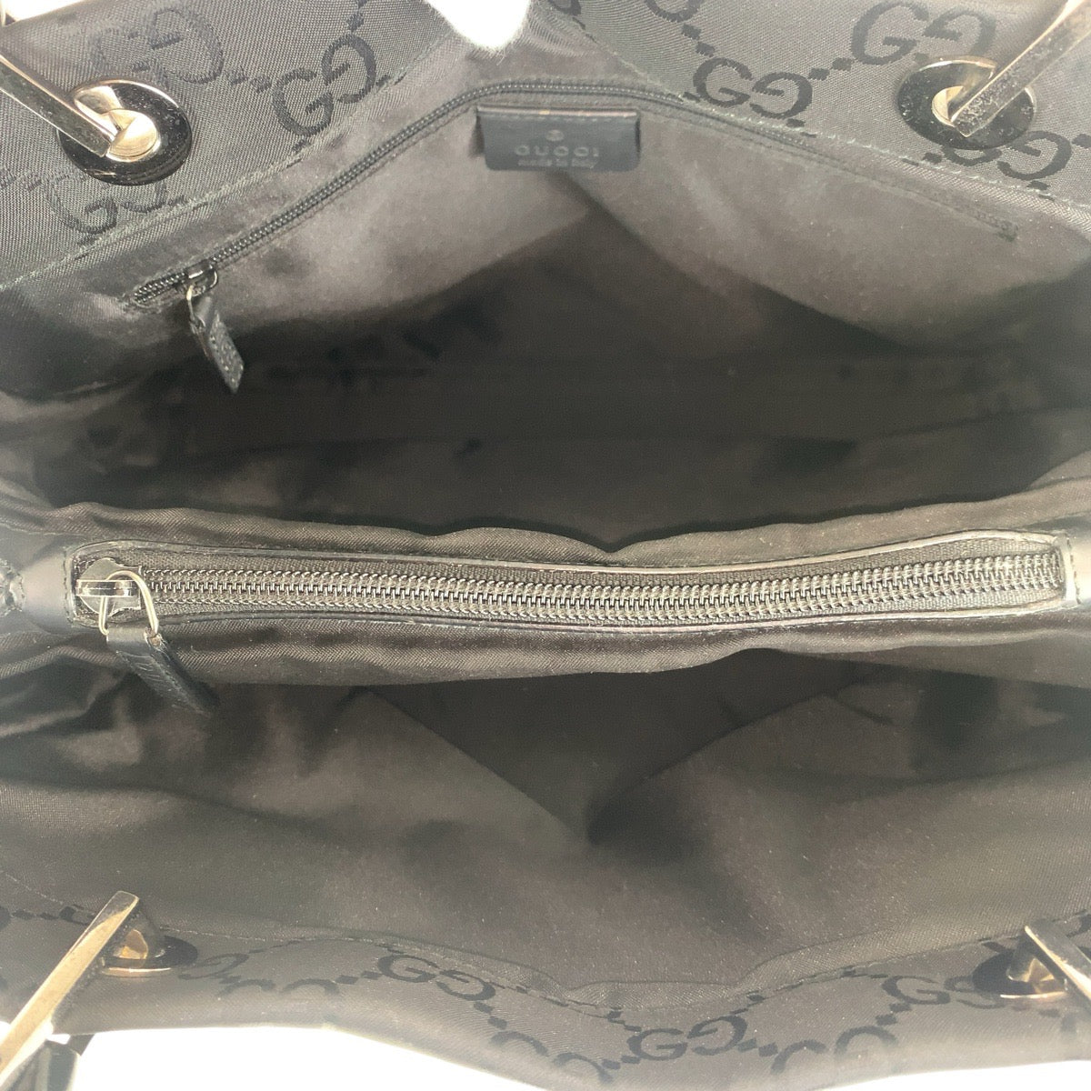 GUCCI Tote Bag 002 1010 GG canvas Black SilverMetal Tote Bag handbag Bamboo Women Used Authentic