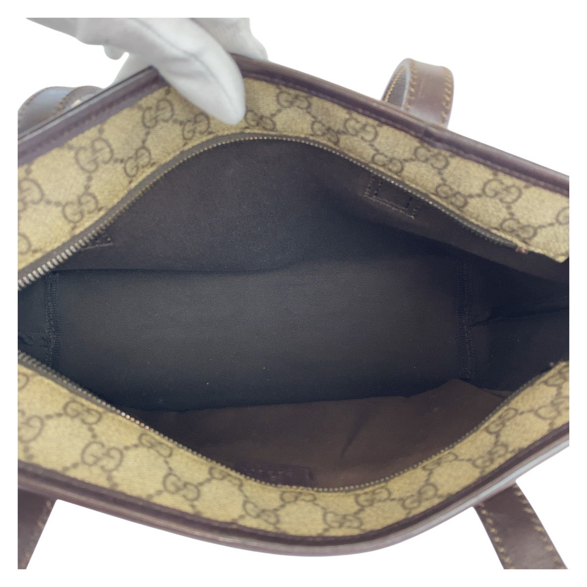 GUCCI Tote Bag 211138 GG Supreme canvas, leather beige Tote Bag Shoulder Bag Women Used Authentic