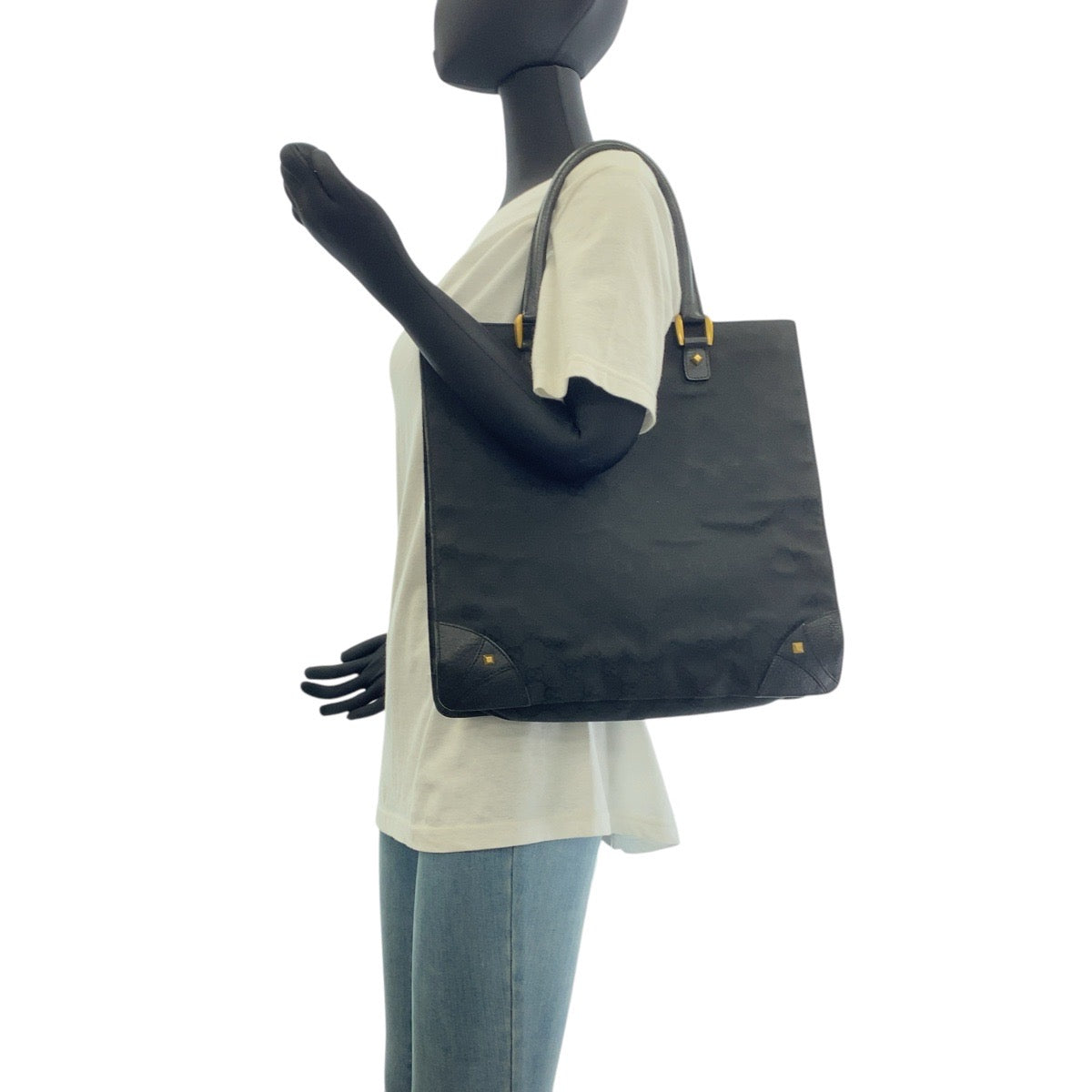 GUCCI Tote Bag 120898 GG canvas, leather black Tote Bag Shoulder Bag Studs Women Used Authentic