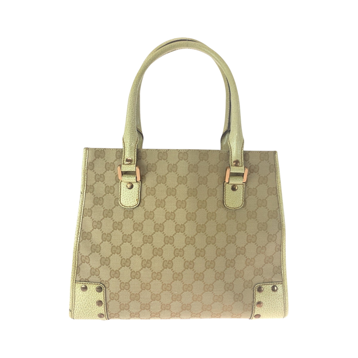 GUCCI Tote Bag 124260 GG canvas Beige Ivory Gold Metal Tote Bag Handbag Shoulder Bag Women Used Authentic
