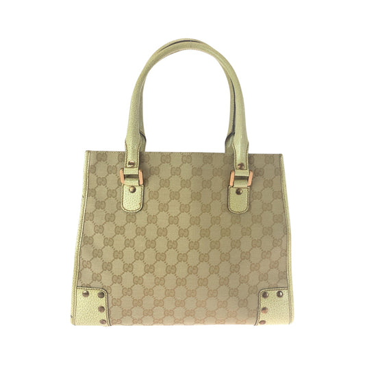 GUCCI Tote Bag 124260 GG canvas Beige Ivory Gold Metal Tote Bag Handbag Shoulder Bag Women Used Authentic