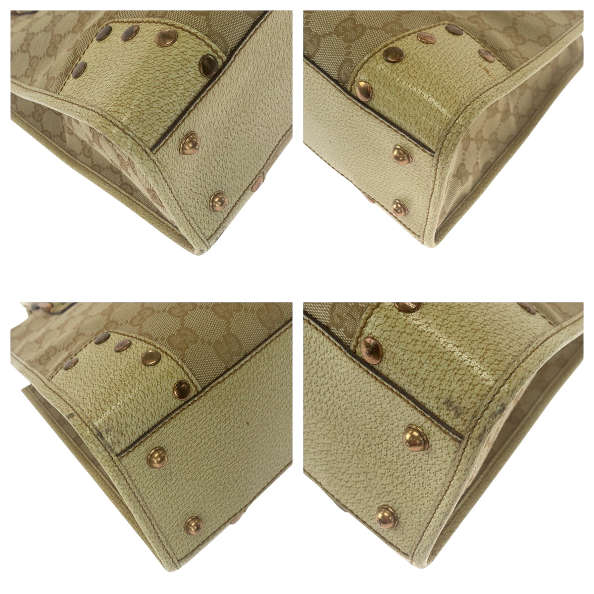 GUCCI Tote Bag 124260 GG canvas Beige Ivory Gold Metal Tote Bag Handbag Shoulder Bag Women Used Authentic
