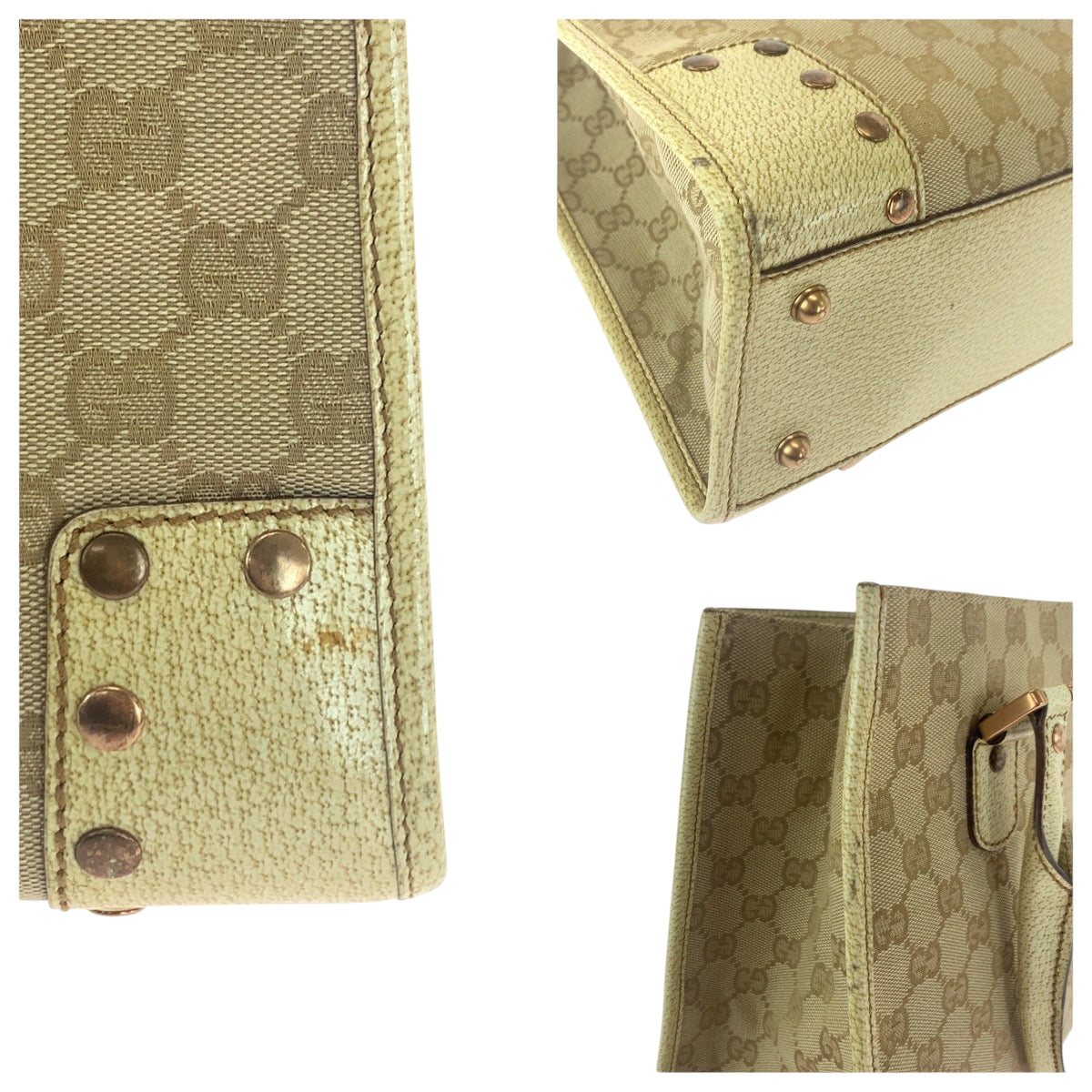 GUCCI Tote Bag 124260 GG canvas Beige Ivory Gold Metal Tote Bag Handbag Shoulder Bag Women Used Authentic