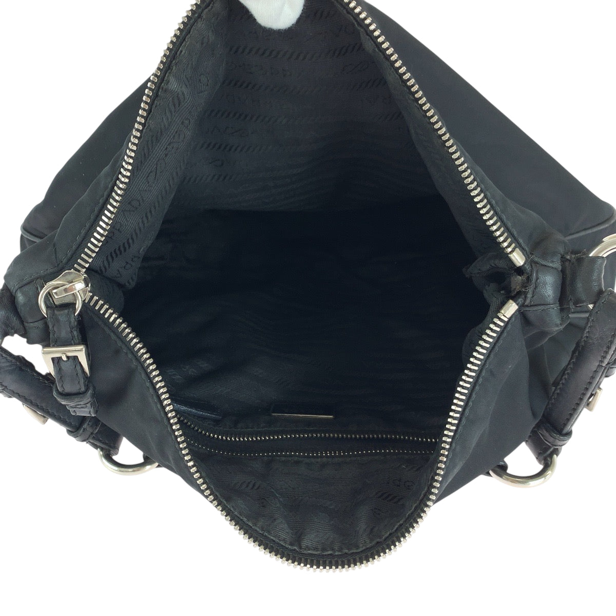 PRADA Shoulder Bag Nylon Black SilverMetal Test Triangle With logo