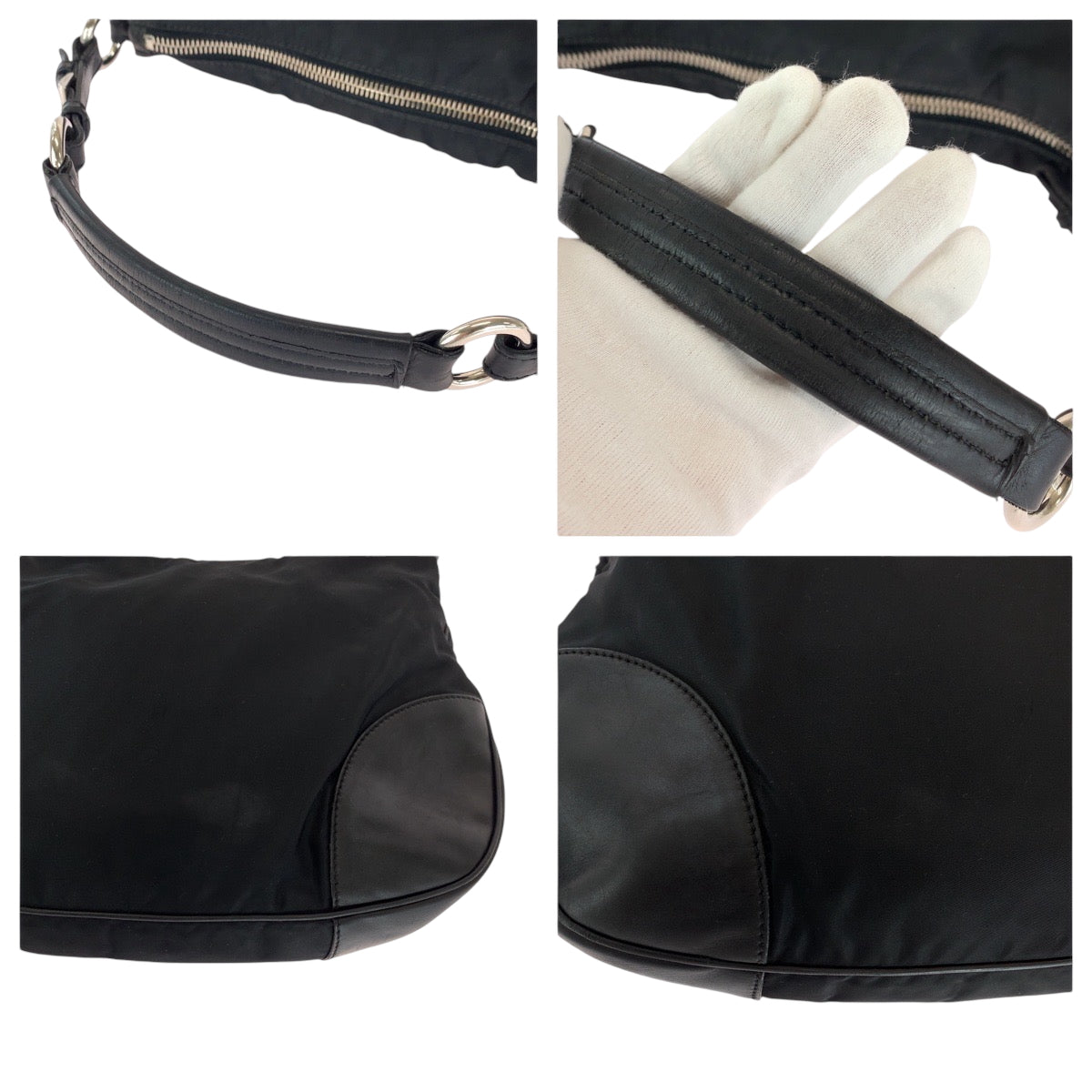 PRADA Shoulder Bag Nylon Black SilverMetal Test Triangle With logo