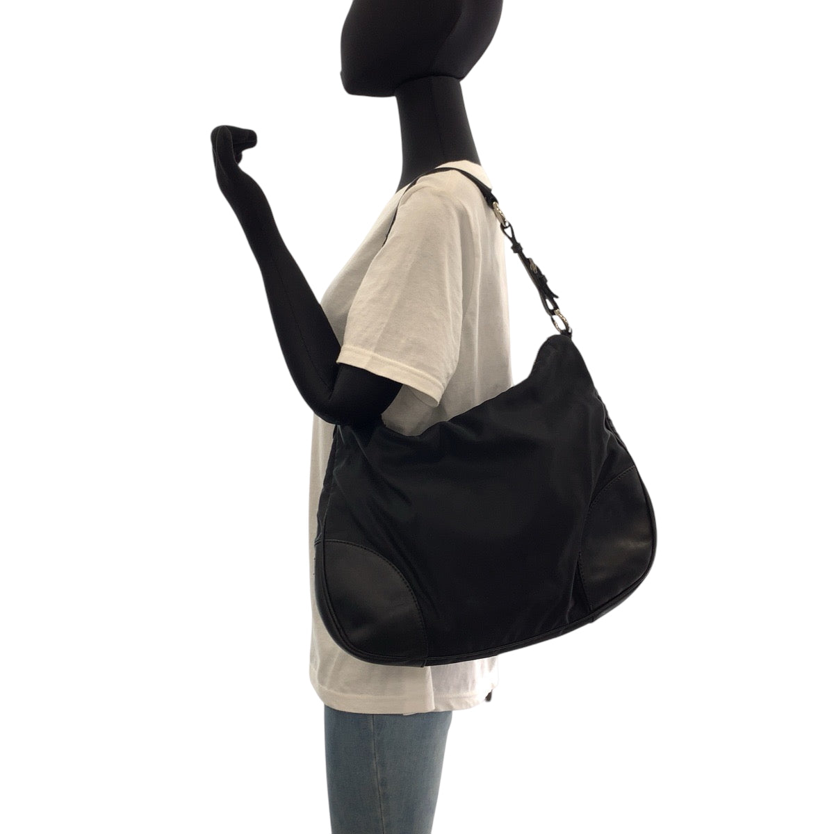 PRADA Shoulder Bag Nylon Black SilverMetal Test Triangle With logo