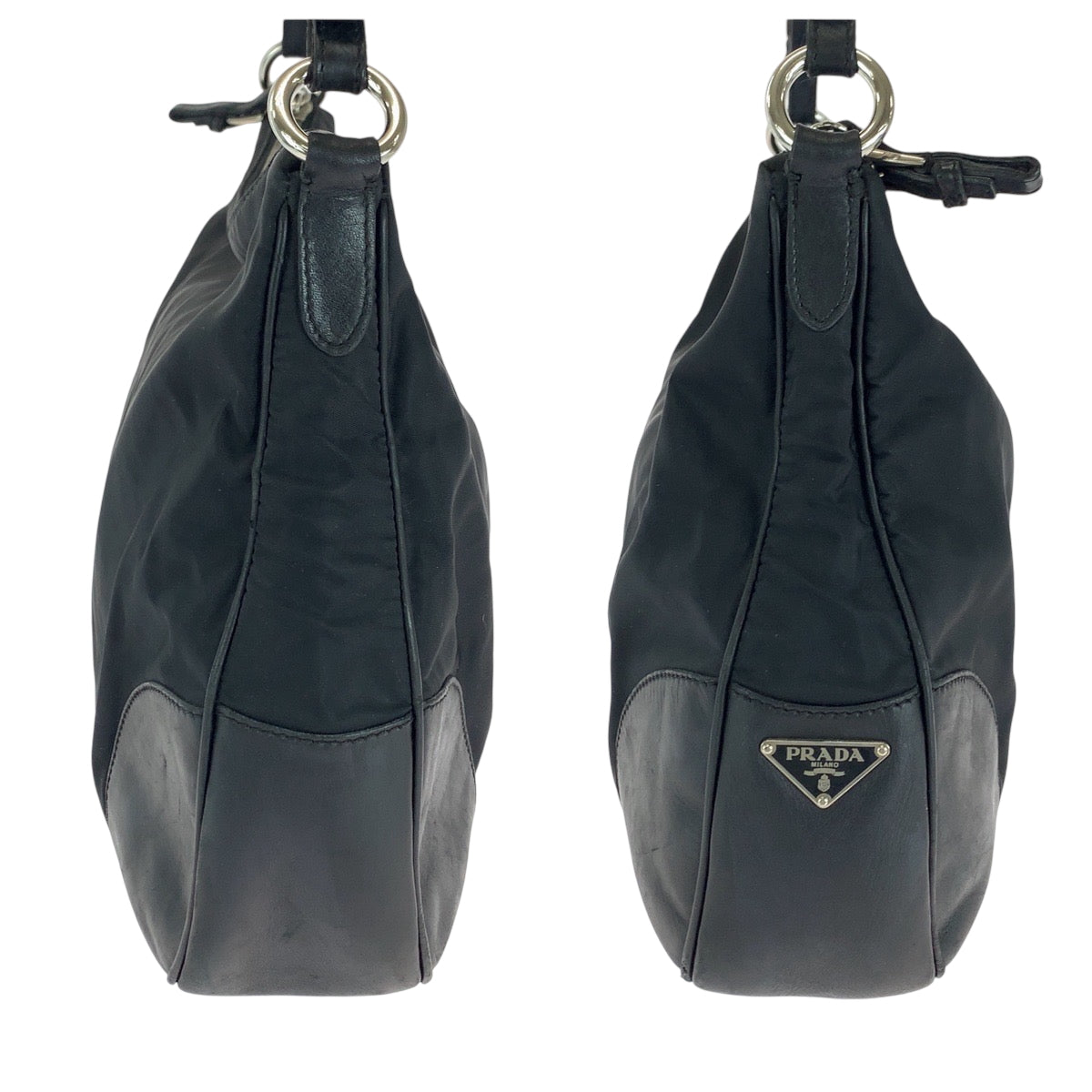 PRADA Shoulder Bag Nylon Black SilverMetal Test Triangle With logo
