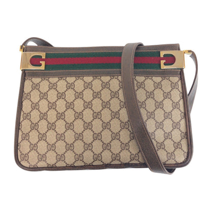 GUCCI Shoulder Bag GG Supreme canvas, leather Beige Brown Gold Metal Shoulder Bag Old Gucci Shelly Line Women Used Authentic