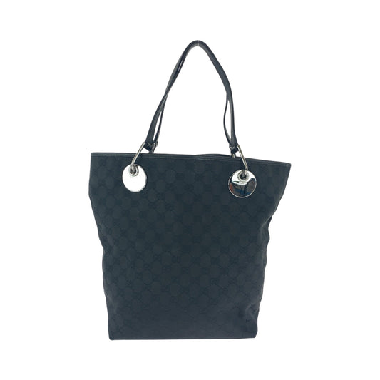 GUCCI Tote Bag 10836 GG canvas Black SilverMetal Tote Bag Shoulder Bag Women Used Authentic