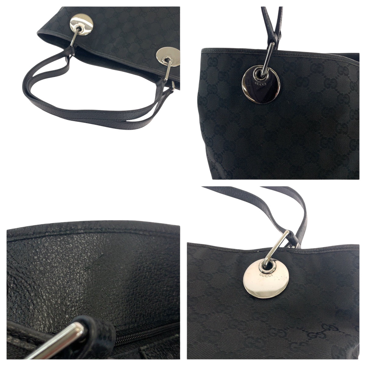 GUCCI Tote Bag 10836 GG canvas Black SilverMetal Tote Bag Shoulder Bag Women Used Authentic