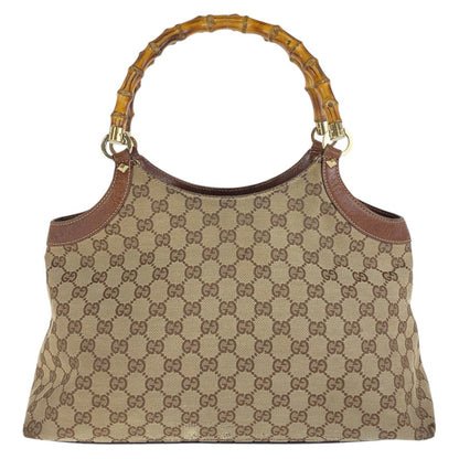 GUCCI Tote Bag 137395 GG canvas, leather Brown Tote Bag handbag Bamboo Women Used Authentic