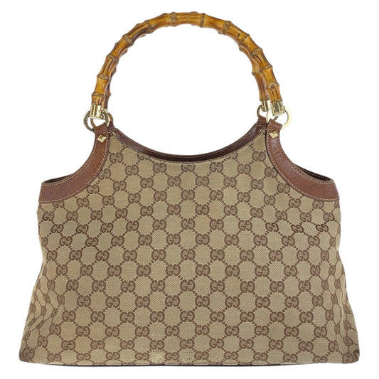GUCCI Tote Bag 137395 GG canvas, leather Brown Tote Bag handbag Bamboo Women Used Authentic