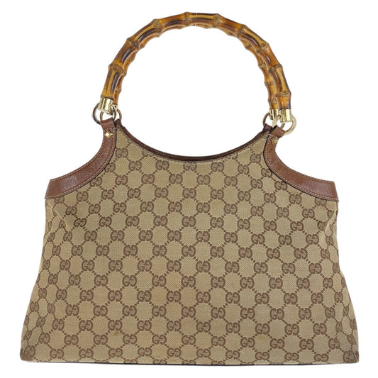 GUCCI Tote Bag 137395 GG canvas, leather Brown Tote Bag handbag Bamboo Women Used Authentic