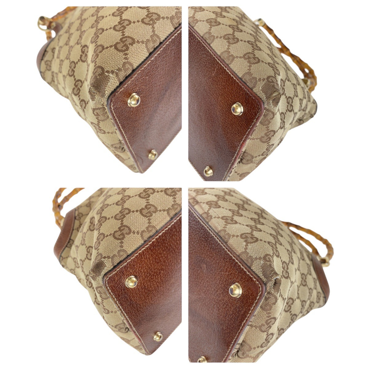 GUCCI Tote Bag 137395 GG canvas, leather Brown Tote Bag handbag Bamboo Women Used Authentic