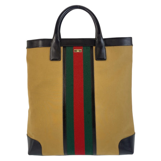 GUCCI Tote Bag 002 1121 Canvas, Leather beige Sherry line Women Used Authentic