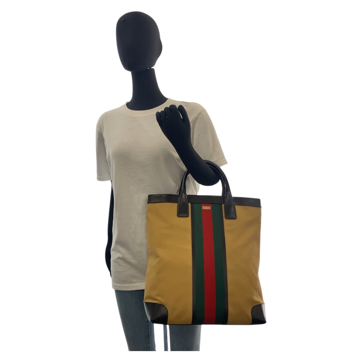 GUCCI Tote Bag 002 1121 Canvas, Leather beige Sherry line Women Used Authentic