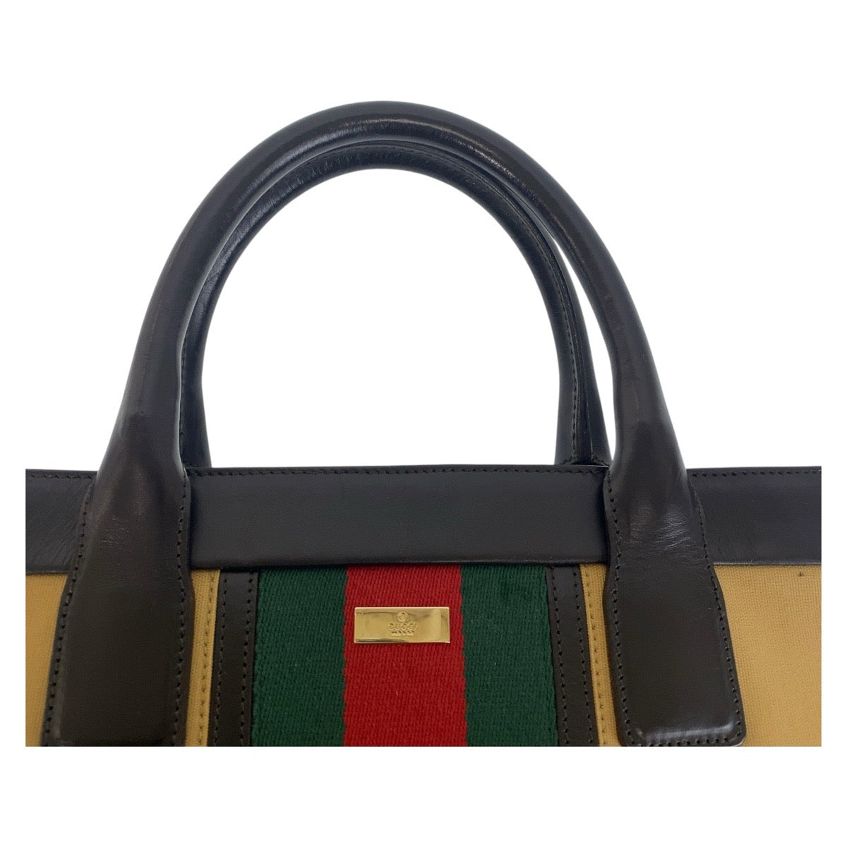 GUCCI Tote Bag 002 1121 Canvas, Leather beige Sherry line Women Used Authentic