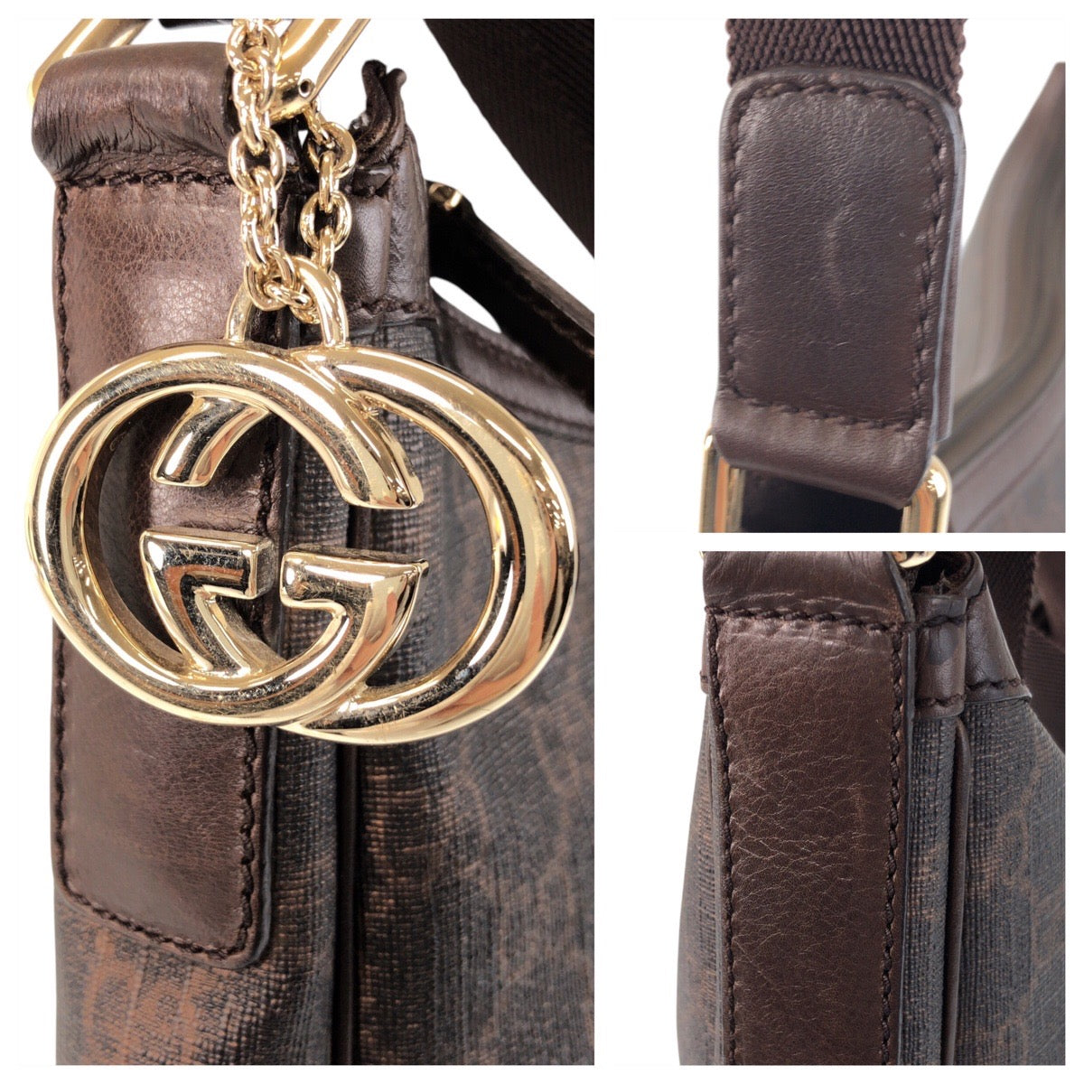 GUCCI Shoulder Bag 264219 GG Supreme Canvas Brown Gold Metal Shoulder Bag Messenger bag Women Used Authentic