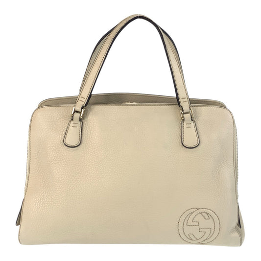 GUCCI Handbag leather white Handbag Interlocking Women Used Authentic