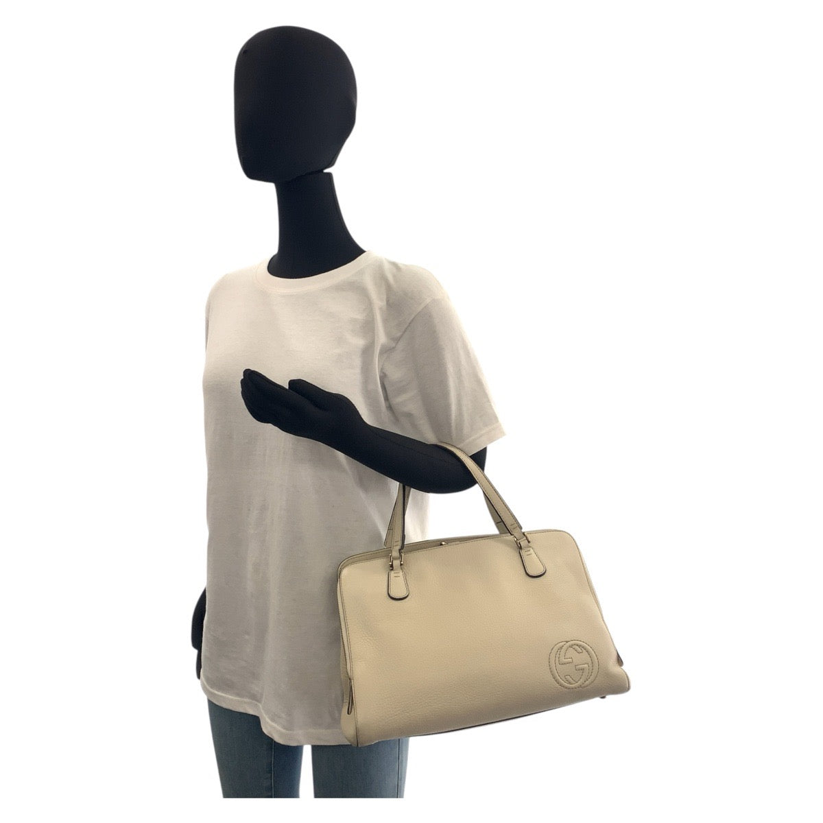 GUCCI Handbag leather white Handbag Interlocking Women Used Authentic