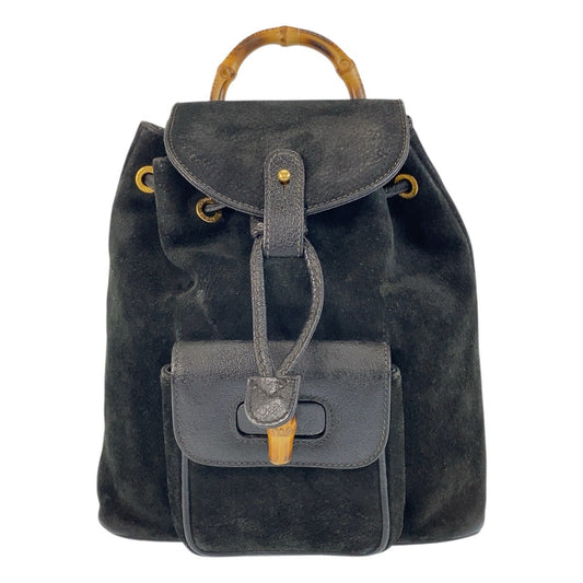 GUCCI Backpack 003 1705 0030 Suede Black GoldMetal Backpack Backpack Bamboo Women Used Authentic